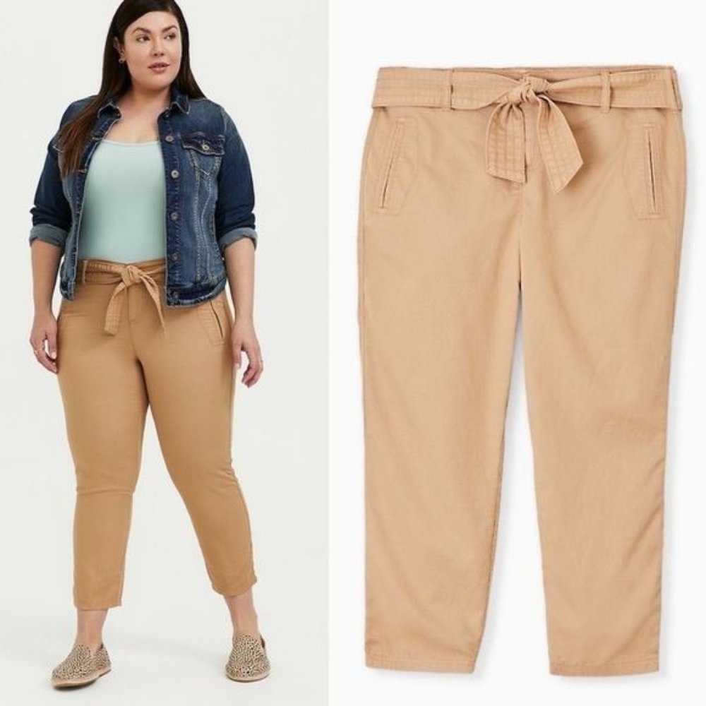 NEW Torrid Plus Size 24 Brown Twill Tie Front Utility Pants Crop Bottoms
